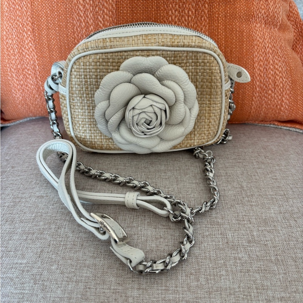 Elegant White and Tan Floral Crossbody Bag